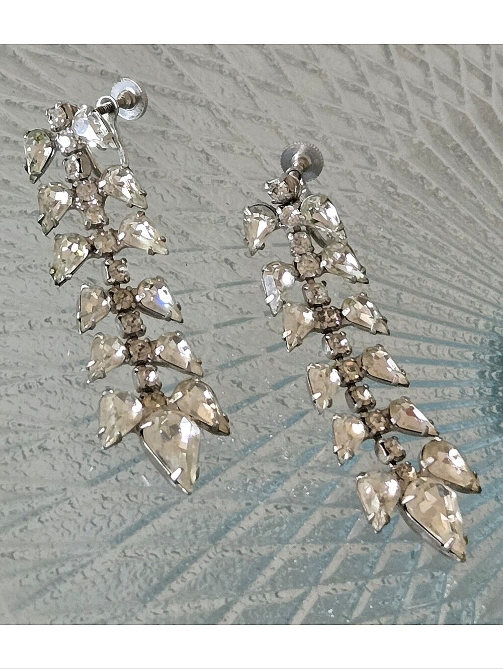 Vtg 1950s/60s Teardrop Dangle Earrings, Rhinestone, Party, Formal